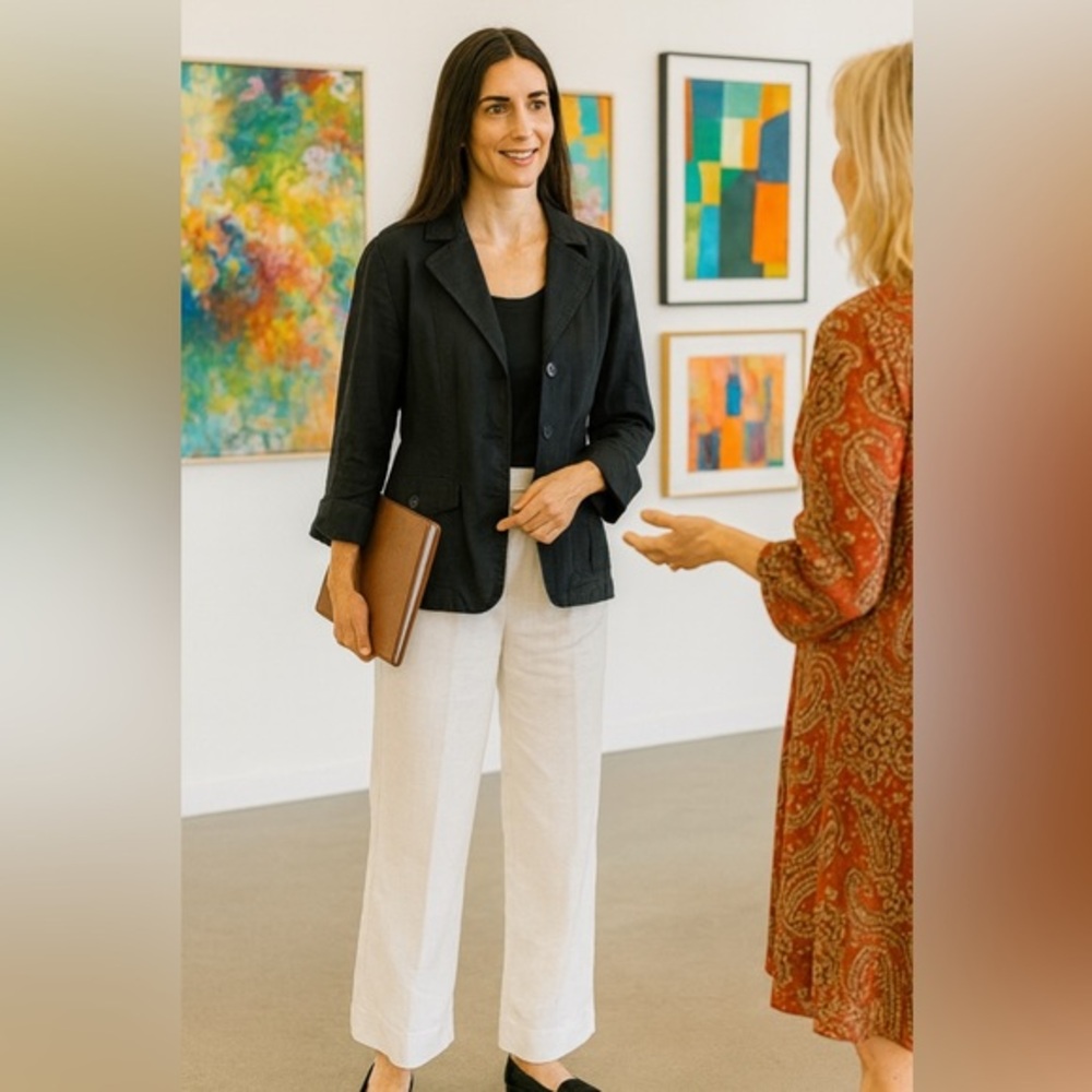Olsen Black Linen Blazer/Jacket,button front, pockets, belt/adjustable in back 🤍